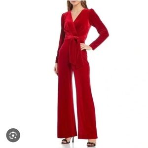 Antonio Melani Women's Crimson Red Velvet Long Sleeve Miranda Jumpsuit